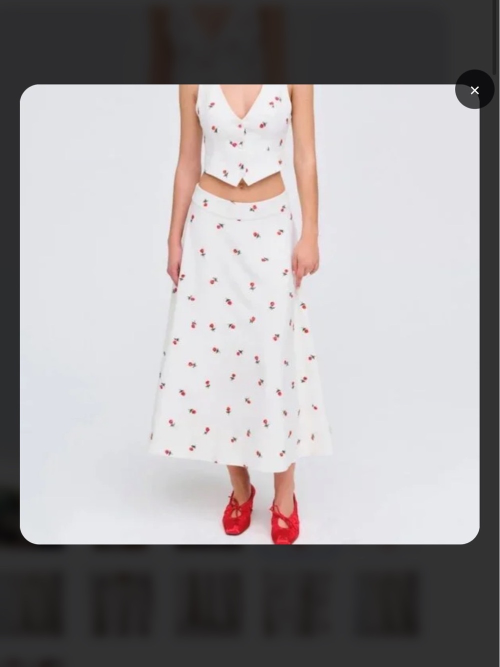 For Love & Lemons White Midi Skirt with Red Rose Embroidery - Picture 2 of 11